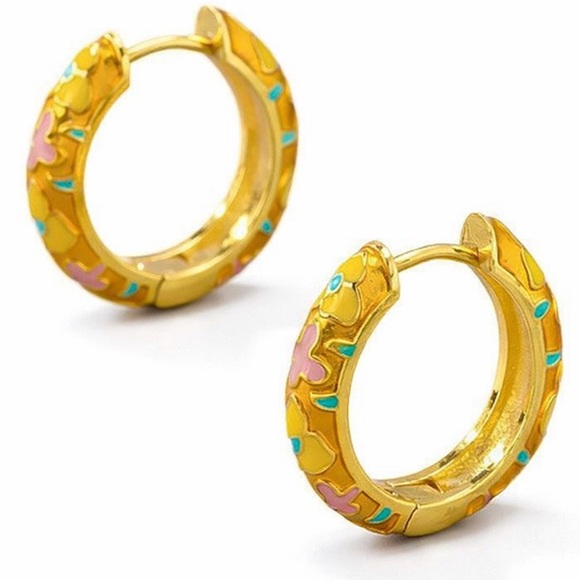 Boutique Jewelry - Peach Floral Huggies (9014)